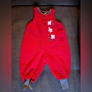 Vintage OshKosh Baby B’gosh Bubble Romper Red Fleece With Polar Bears 12M USA